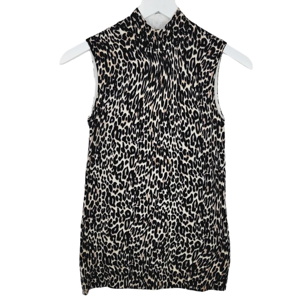 4/$20 -Cable & Gauge Leopard Rayon Blend Mock Neck Sleeveless Sweater Size S